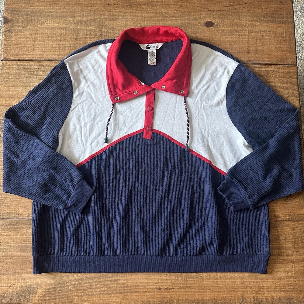 Blast Vintage 80S / 90s Womens Size 2X Block Pullover Sweater Shirt Red White